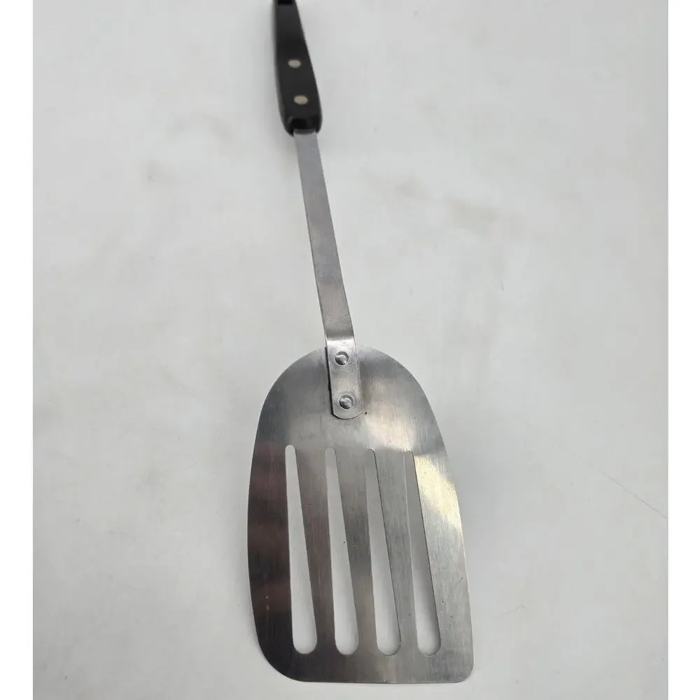 Vintage Empire USA Angled Slotted Spatula Turner Stainless Steel Black Handle